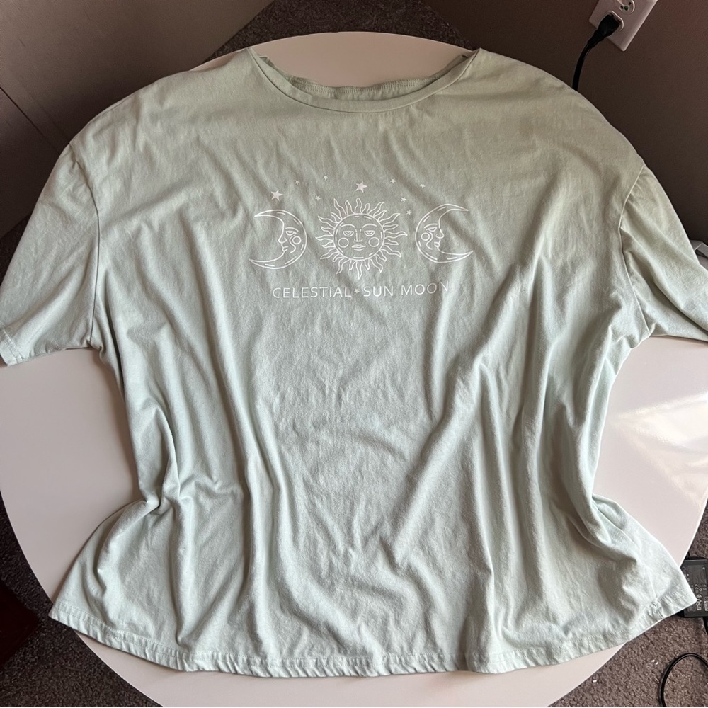 Aesthetic Pale Green/Pastel Green Moon, Sun, and Star Tee